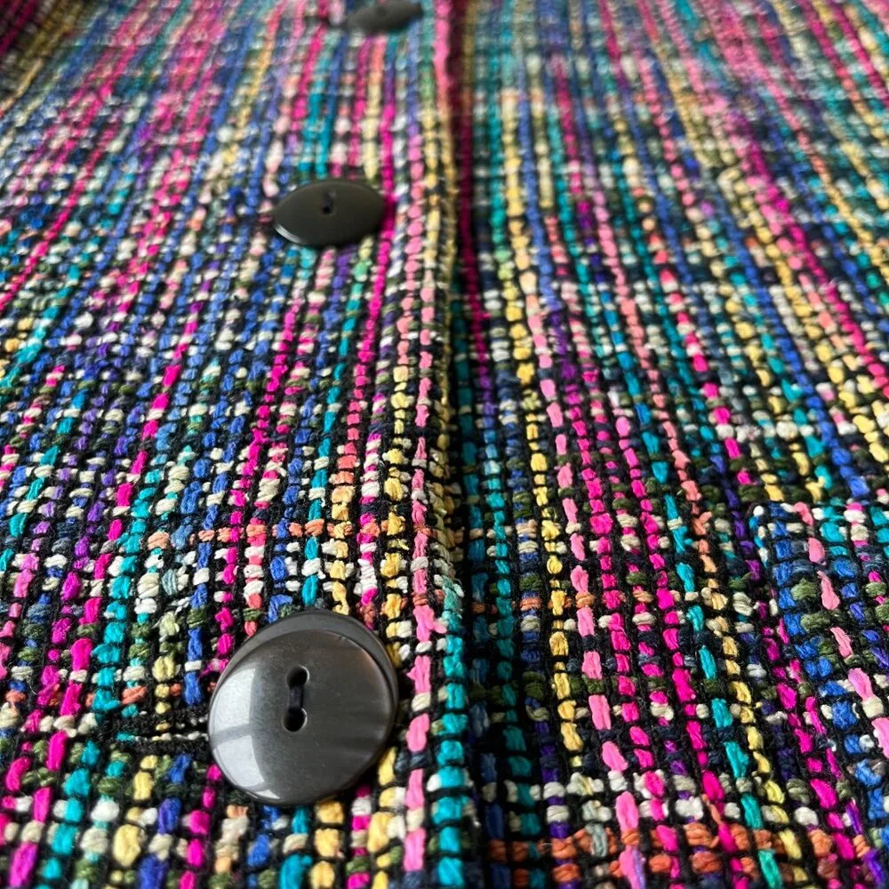 Vintage Chico's Design 100% Silk Boho Granny Chic Woven Tweed Rainbow Jacket